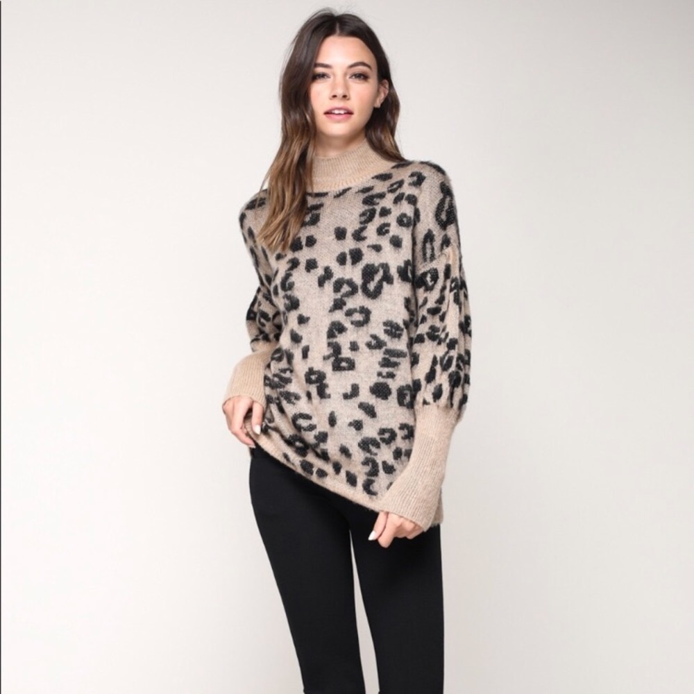 Animal Print Turtleneck Sweater